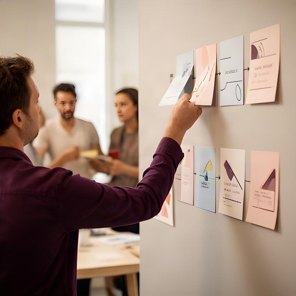 Adviseur hangt een proceskaart op tijdens een teamsessie in een Nederlands bedrijf