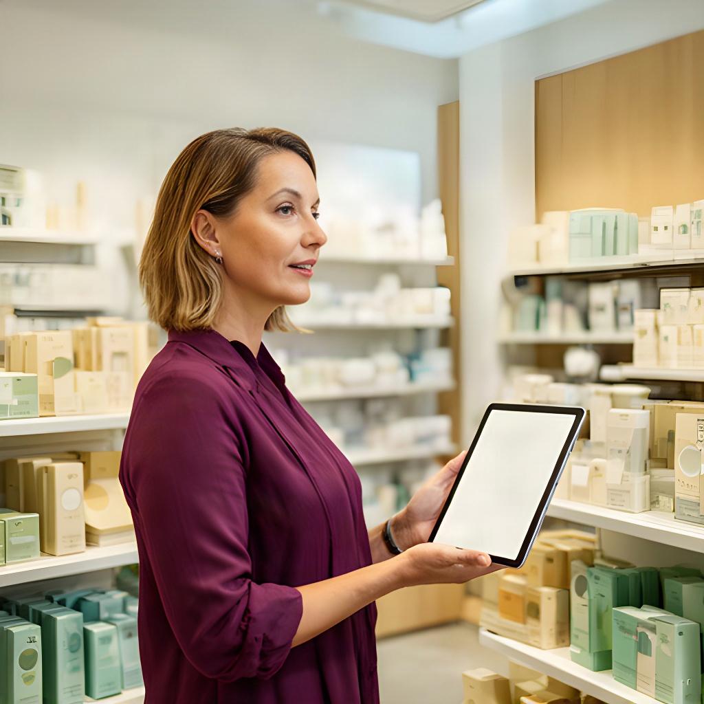 Nederlandse winkelmanager bekijkt verkoopresultaten in een vernieuwde winkel
