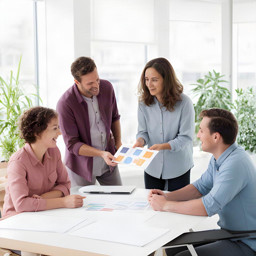 Nederlands advies team werkt samen aan een plan in een licht kantoor